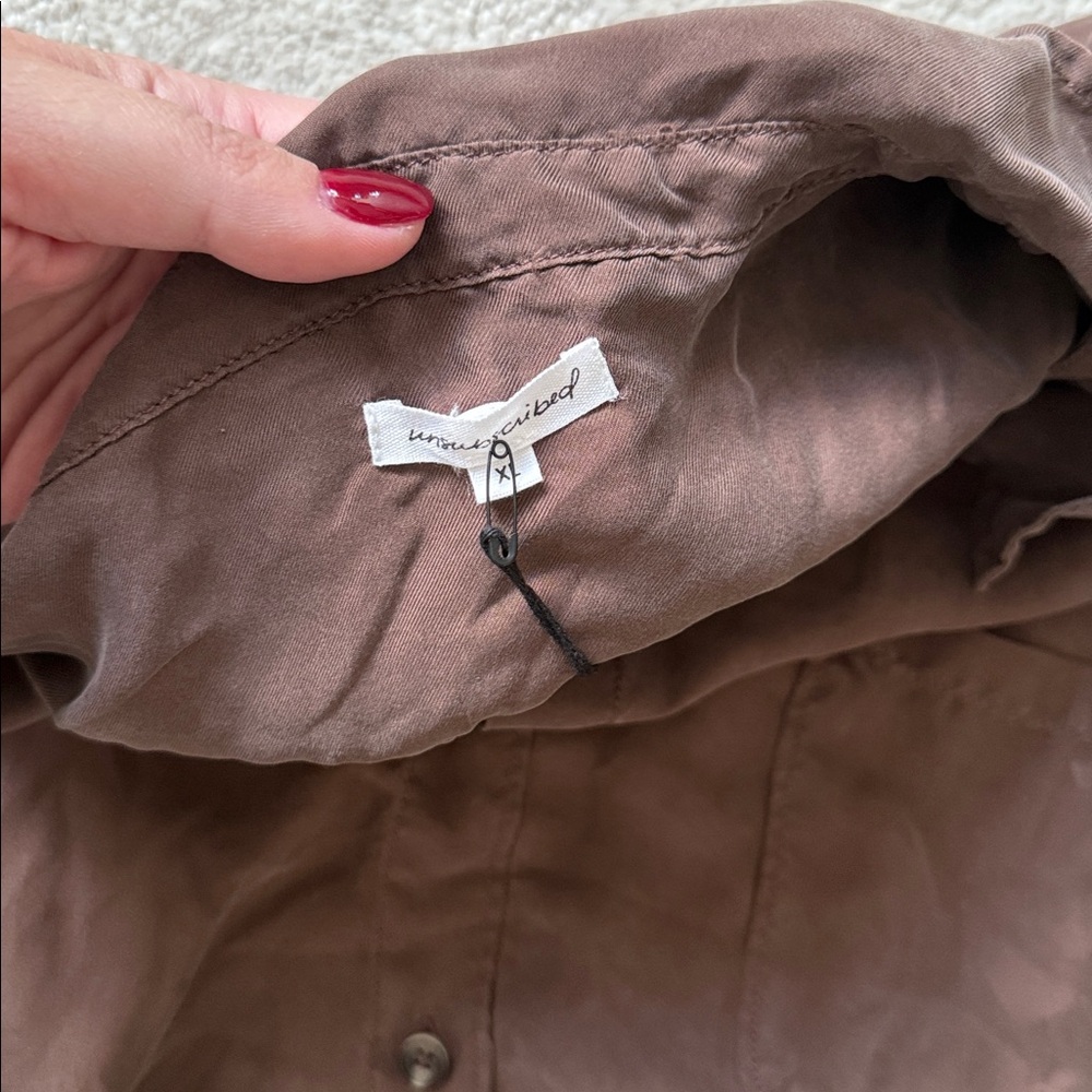 NEW- Unsubscribed 100% Silk Brown Long-Sleeve Jumpsuit - Picture 5 of 12